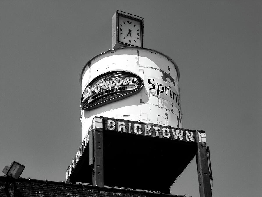 Oklahoma City Photograph - Vintage Bricktown Water Tower in Monochrome - Oklahoma City by Gregory Ballos