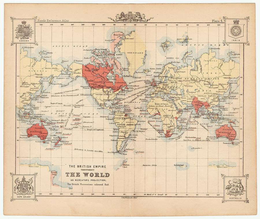 Vintage British Empire World Map 1888 Drawing by Adam Shaw