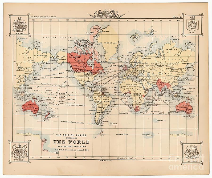 Vintage British Empire World Map 1888 Painting by Georgia Karl - Fine ...