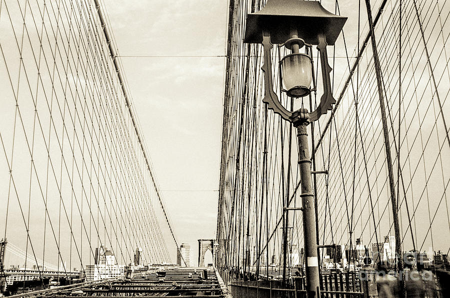 Vintage Brooklyn Bridge gaslamp Photograph by Michael McCormack
