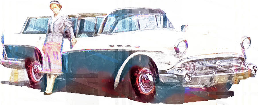 Vintage Buick Station Wagon Digital Art by Cathy Anderson