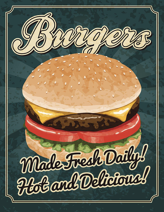 Vintage Burger Poster Drawing by Bortonia