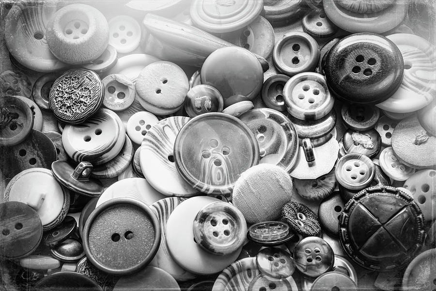 Vintage Button Collection Black and White Photograph by Carol Japp