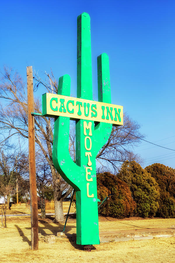 Vintage Cactus Inn Motel Sign - Route 66 Photograph by Susan Rissi Tregoning