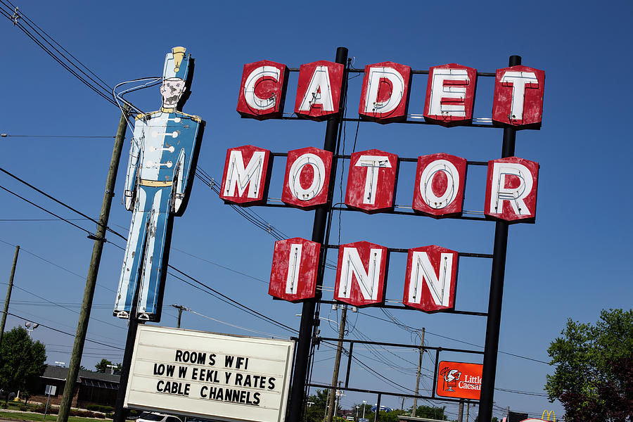 Vintage Cadet Motor Inn sign in Coldwater Michigan Photograph by Eldon McGraw