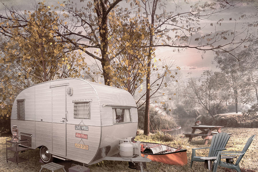 Vintage Camping at the Creek in Cottage Hues Photograph by Debra and Dave Vanderlaan
