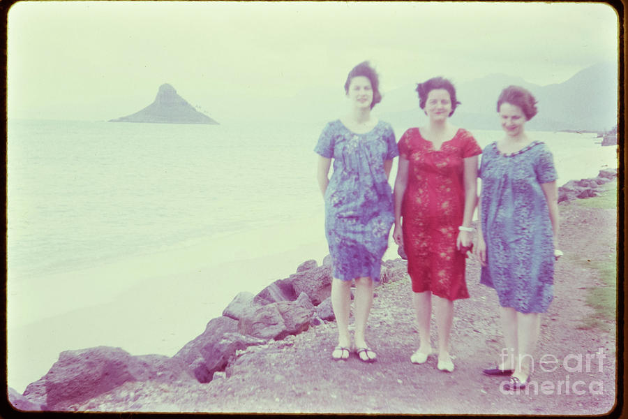 Vintage candid Three Woman on Beach in Hawaii Photograph by Edward Fielding