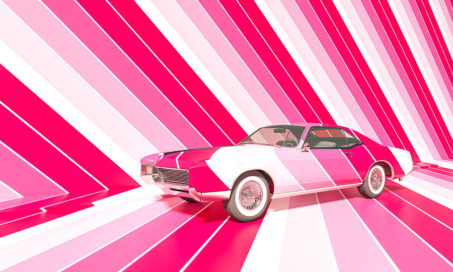 Vintage Car And Background With Red And Pink Colored Stripes. Photograph by Gualtiero Boffi