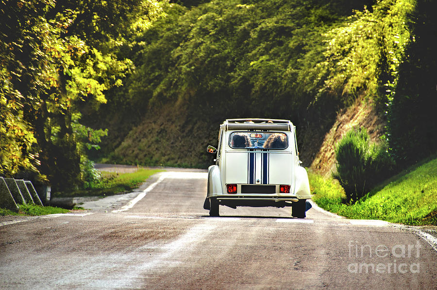 Vintage Car Country Winding Road Back View Friends Road Trip  Photograph by Luca Lorenzelli