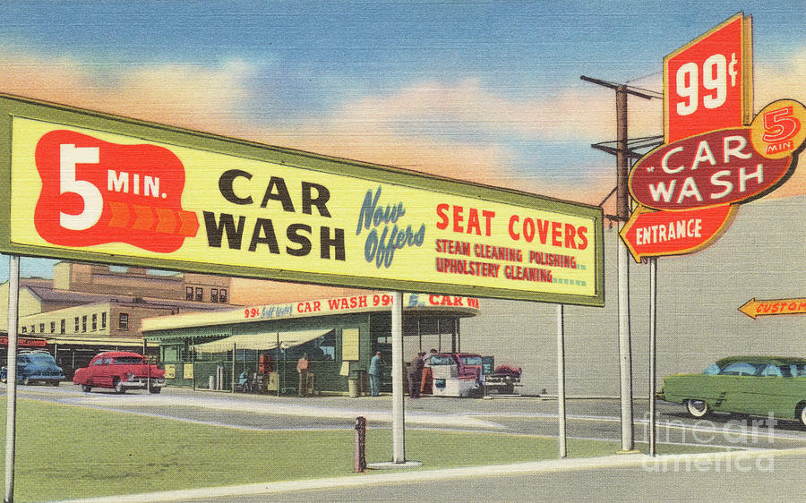 Vintage Car Wash Post Card Boston Photograph by Edward Fielding
