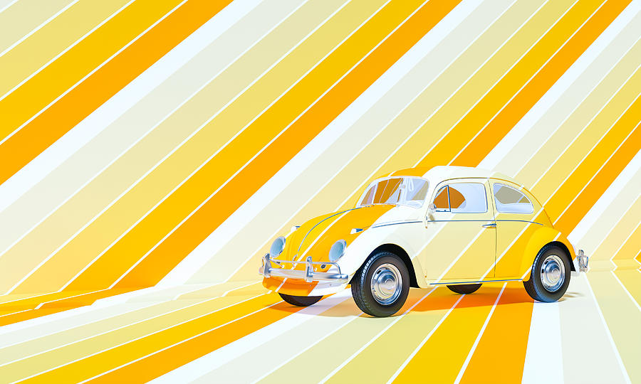 Vintage Car With Yellow Color Stripe Background.  Photograph by Gualtiero Boffi