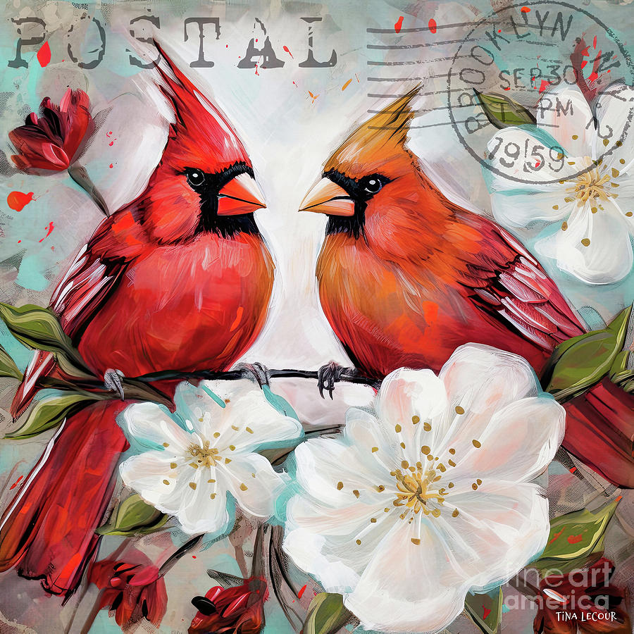 Northern Cardinals Painting - Vintage Cardinals by Tina LeCour