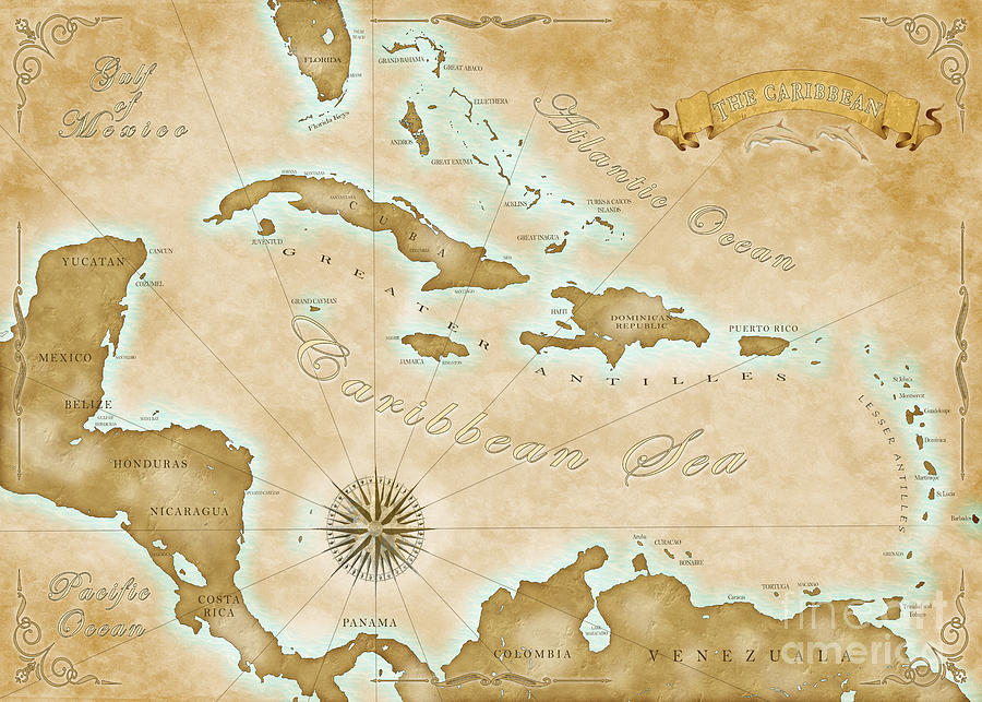 Vintage Caribbean Map Digital Art by Chris MacDonald - Pixels