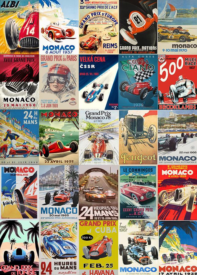 Vintage Cars Races Posters Collage Digital Art by Carlos V