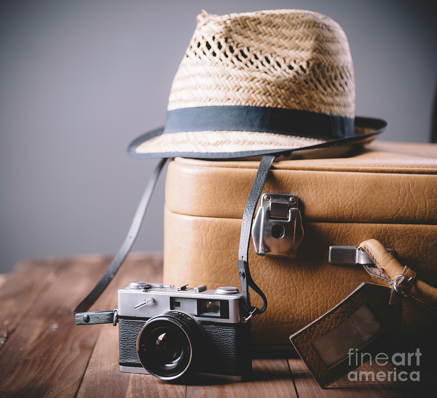 Vintage Case And Retro Photocamera Ready For Travel Photograph