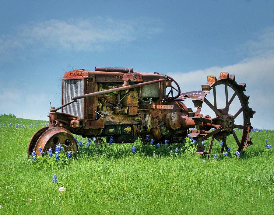 Vintage Case Tractor with Bluebonnets Photograph by David and Carol Kelly