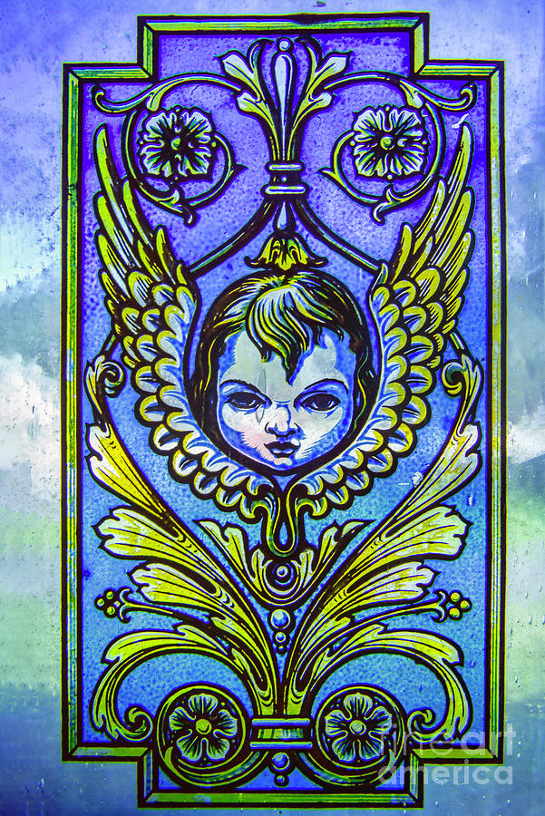 Vintage Cherub Stained Glass Window Detail Photograph by Bonnie Barry