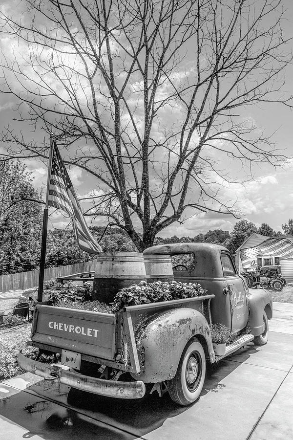 Vintage Chevrolet at Buckley Vineyards Black and White  Photograph by Debra and Dave Vanderlaan
