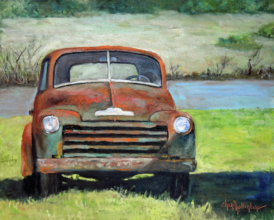 Vintage Chevy Truck in the Country Original Oil Painting by Cheri Wollenberg Painting by Cheri Wollenberg