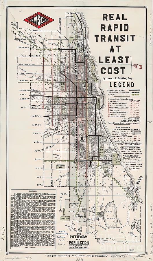 Vintage Painting - Vintage Chicago CTA Map by Hughes Fox