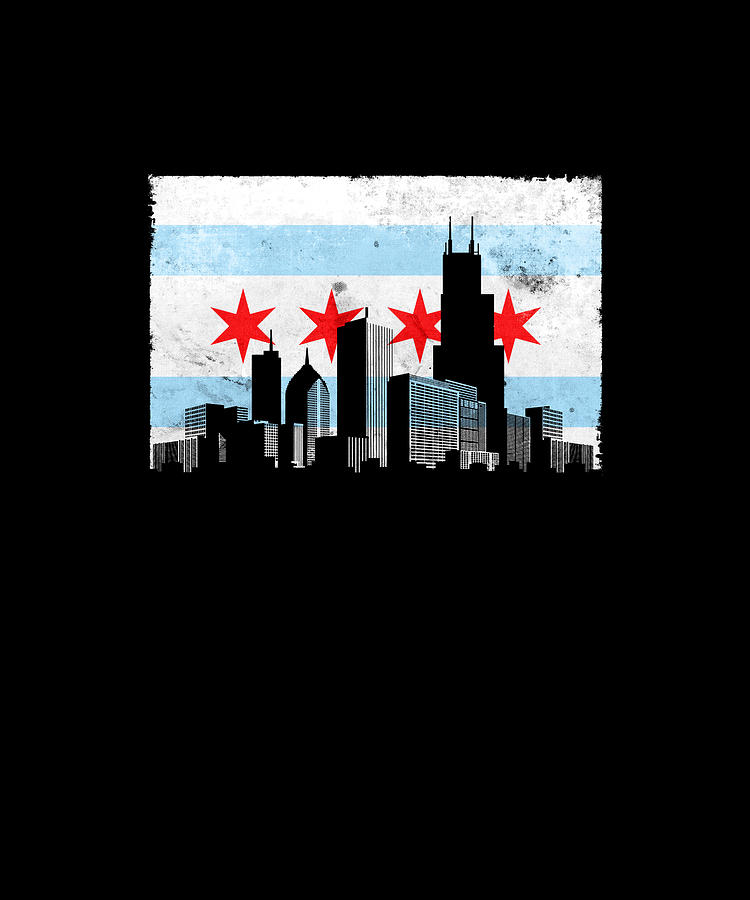 Vintage Chicago Flag Theme Skyline T Shirt Digital Art by Eboni Dabila ...