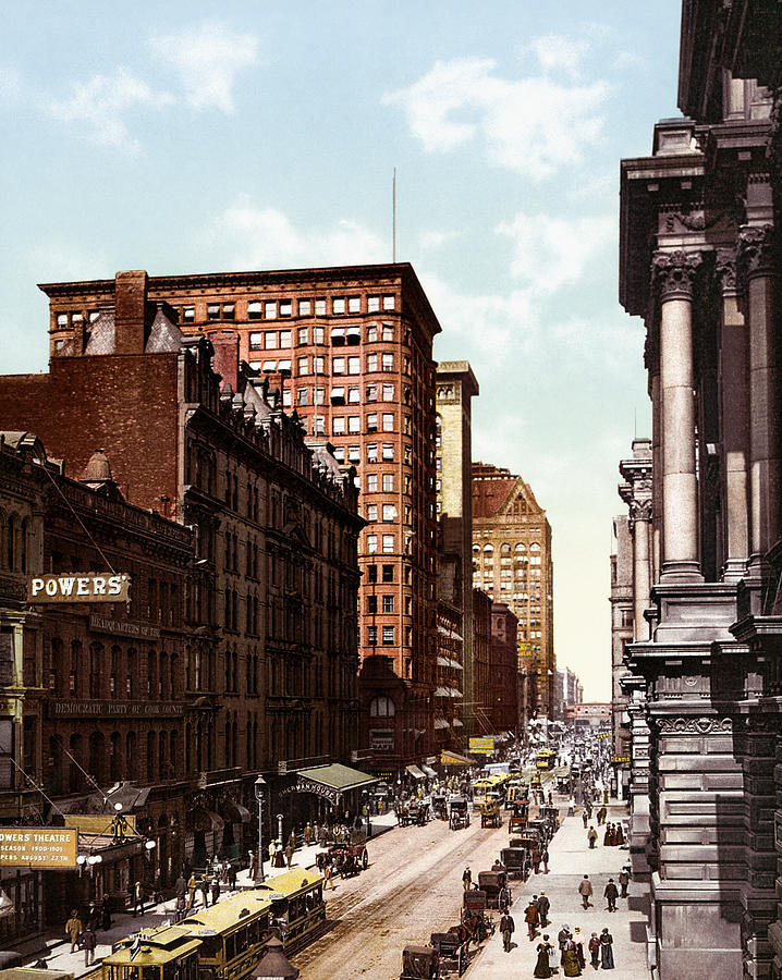 Vintage Chicago - Randolph Street - 1900 Photochrom Photograph by War Is Hell Store