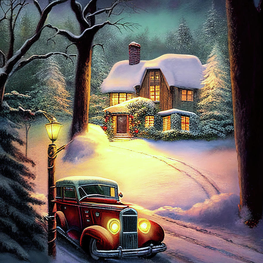Vintage Christmas 03 Car Nostalgia Digital Art by Matthias Hauser