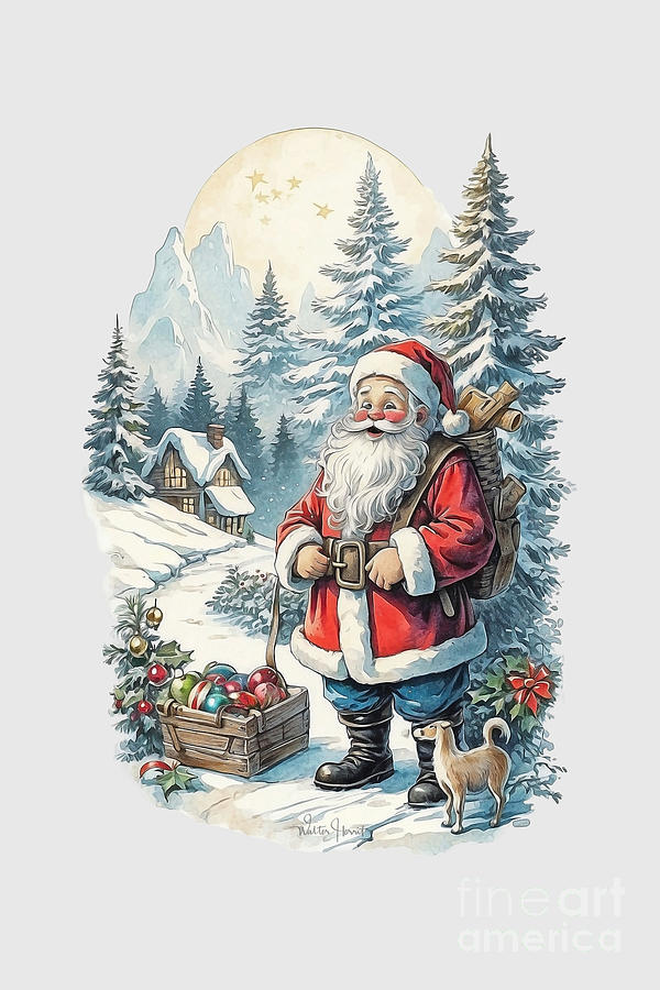 Vintage Christmas, Saint Nick,Kris Kringle,Father Christmas,Saint Nicholas, Santa  Painting by Walter Herrit