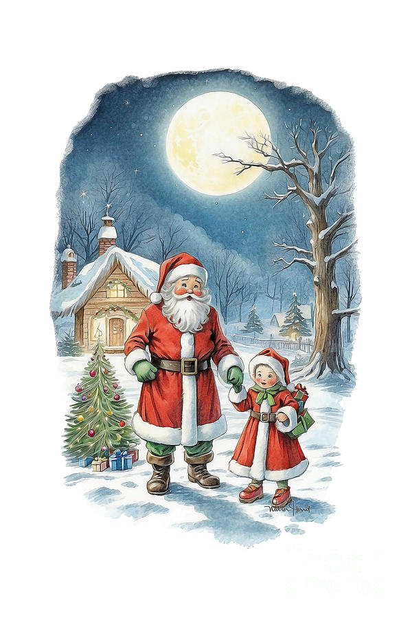 Vintage Christmas Santa Claus,Saint Nick,Kris Kringle,Father Christmas,Saint Nicholas, Painting by Walter Herrit