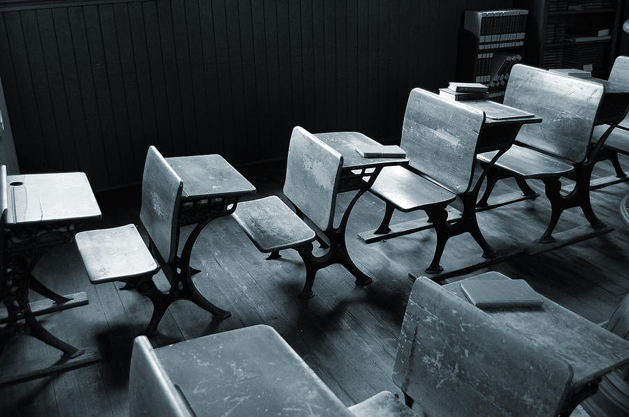 Vintage Classroom in Black and White Photograph by Wwing
