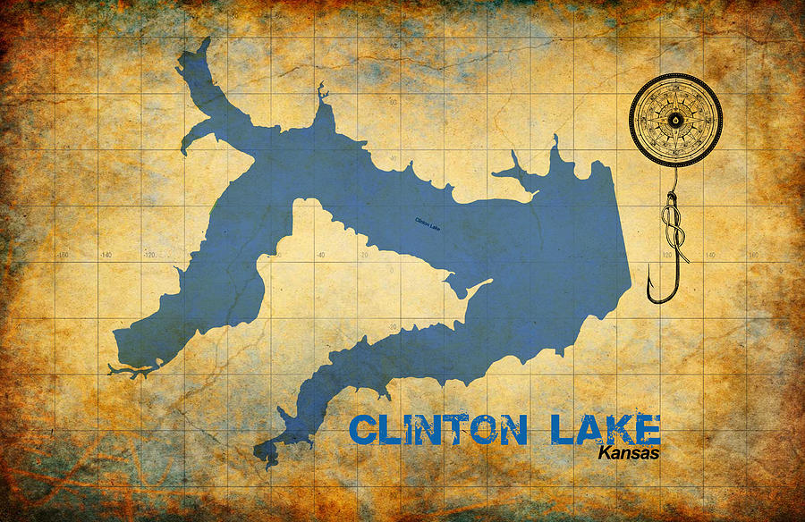 Vintage Clinton Lake Kansas Map Digital Art by Greg Sharpe