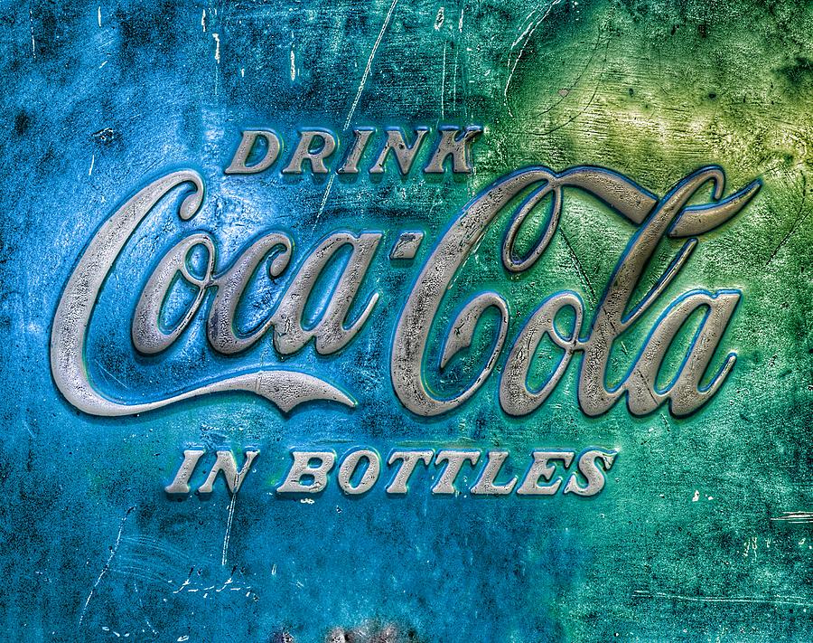 Vintage Coca Cola Vending Machine Signage - Blue and Green Photograph by Marianna Mills