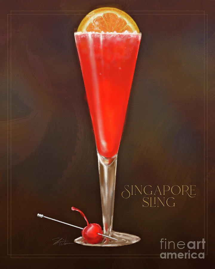 Vintage Cocktails-Singapore Sling Mixed Media by Shari Warren