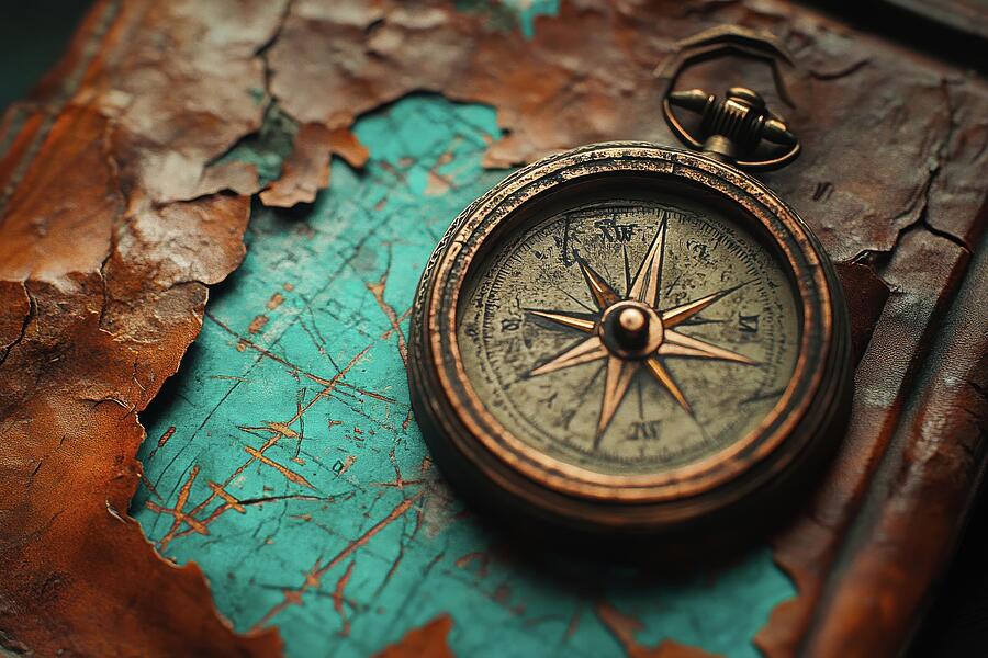 Vintage Compass on Weathered Map - Exploration and Mystery Digital Art by Matthias Hauser Vintage Compass on Weathered Map - Exploration and Mystery Digital Art by Matthias Hauser
