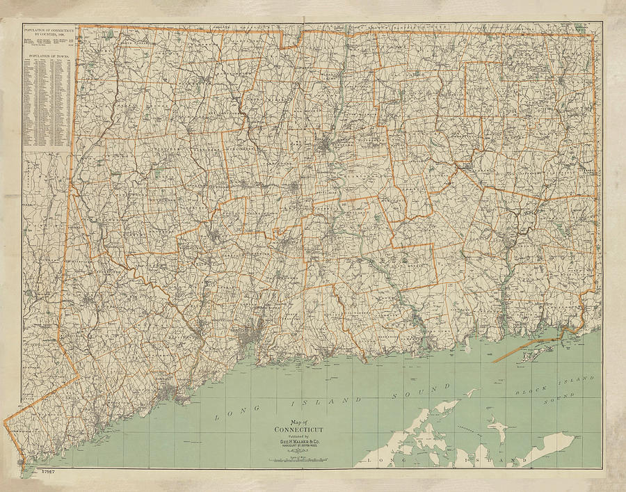 Vintage Connecticut Map 1896 Drawing by Adam Shaw - Fine Art America