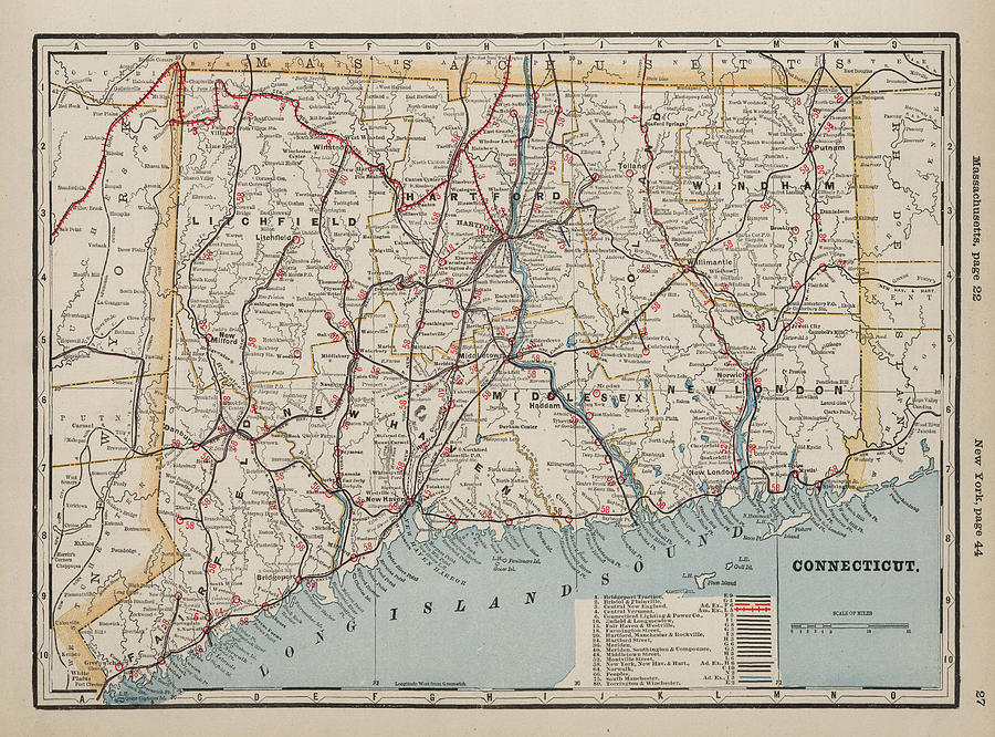 Vintage Connecticut Map 1901 Drawing by Adam Shaw | Fine Art America