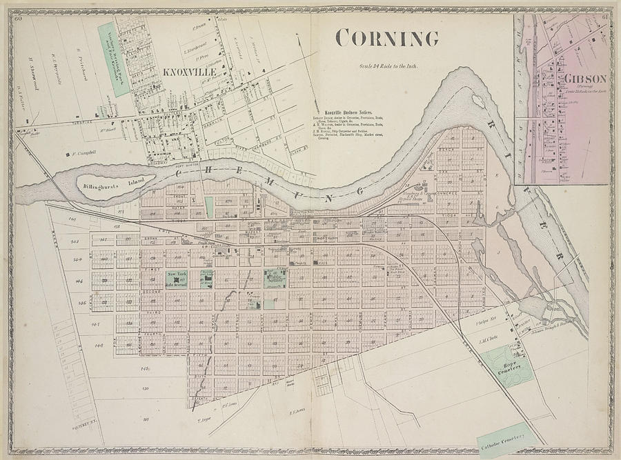 Vintage Corning NY Map 1873 Drawing by Adam Shaw