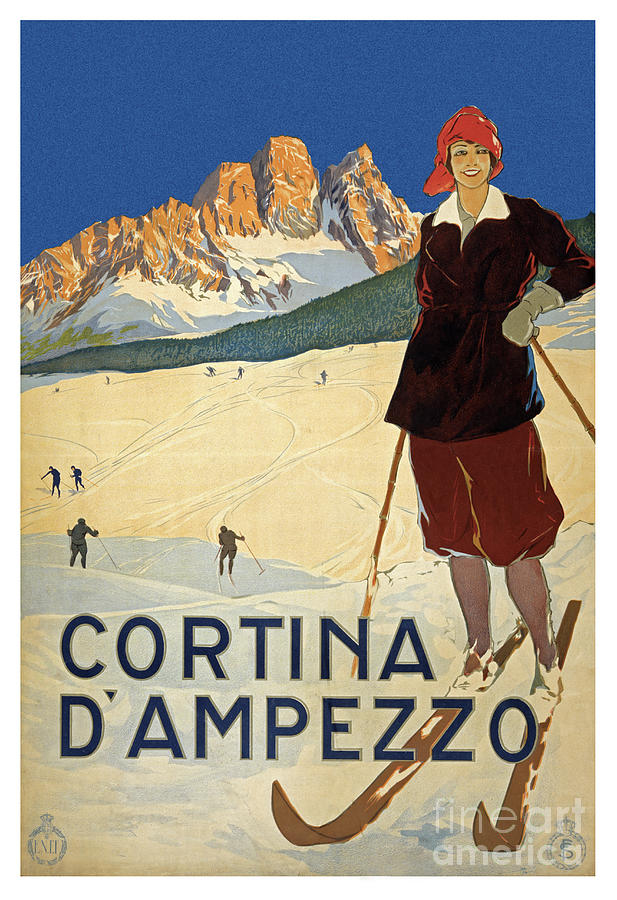 Vintage Mixed Media - Vintage Cortina dAmpezzo, Italy,  ski resort poster by Luminosity