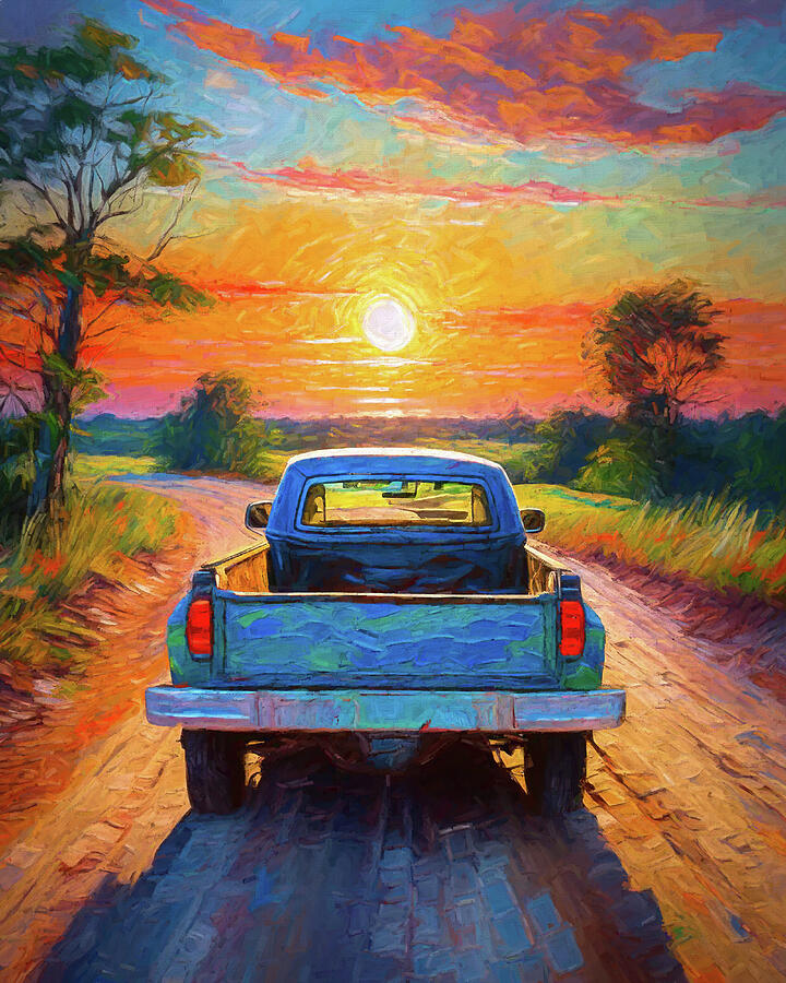 Vintage Country Truck Sunset Painting Painting by Dan Sproul Vintage Country Truck Sunset Painting Painting by Dan Sproul