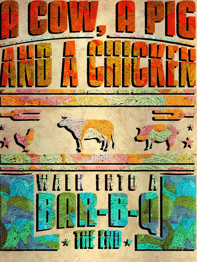 Vintage Cow Mooey A Cow And A Pig Walk Into The BarBQ The End Grill