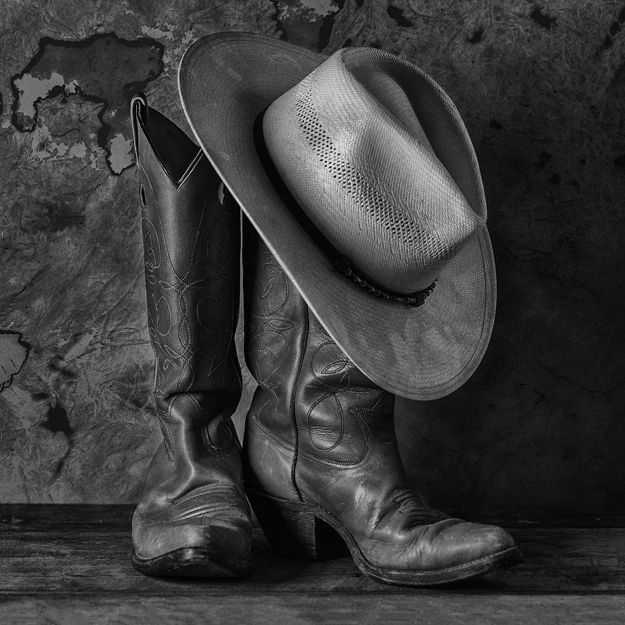 Vintage Cowboy Boots and Hat Photograph by Fon Denton