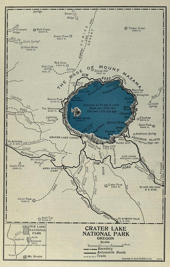 Vintage Crater Lake National Park Map 1919 Drawing by Adam Shaw