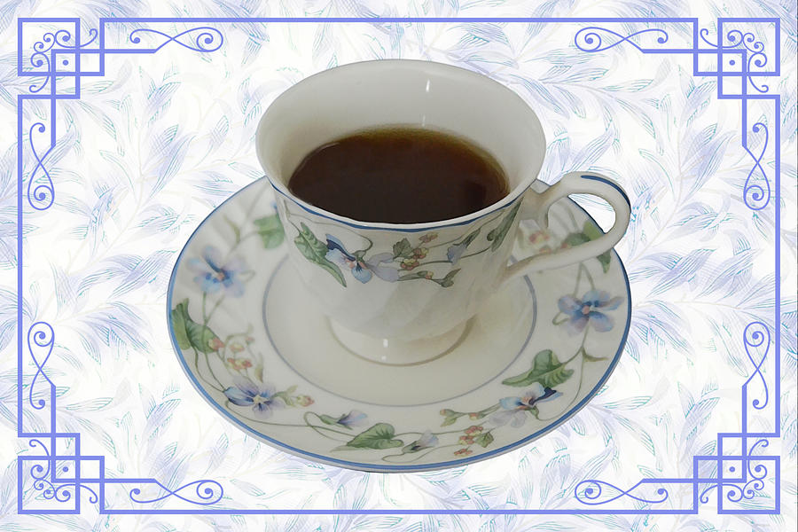 Vintage Cup of Tea in Blue Digital Art by Gaby Ethington