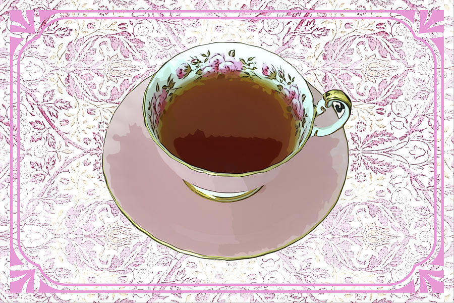 Vintage Cup Of Tea In Pink Digital Art