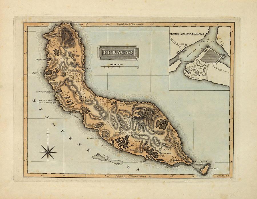 Vintage Curacao Map 1823 Drawing by Adam Shaw