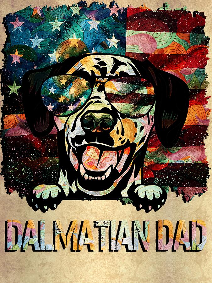 Vintage Dalmatian Funny Dog Dad American Flag USA Patriotic Dalmatian ...