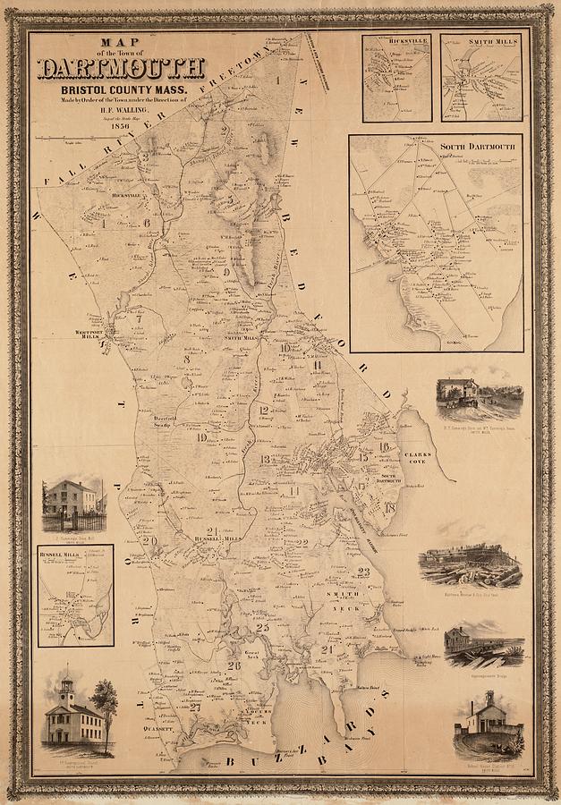 Vintage Dartmouth Massachusetts Map1856 Drawing By Linda Howes Henry Francis Walling Fine 8683