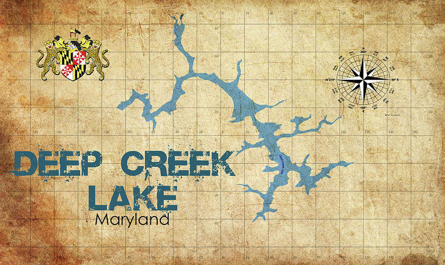 Vintage Deep Creek Lake Maryland Map Digital Art