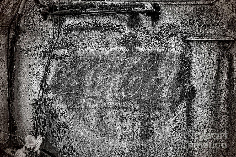 Black And White Photograph - Vintage Delivery Truck Coca Cola Door Art black and white by Paul Ward
