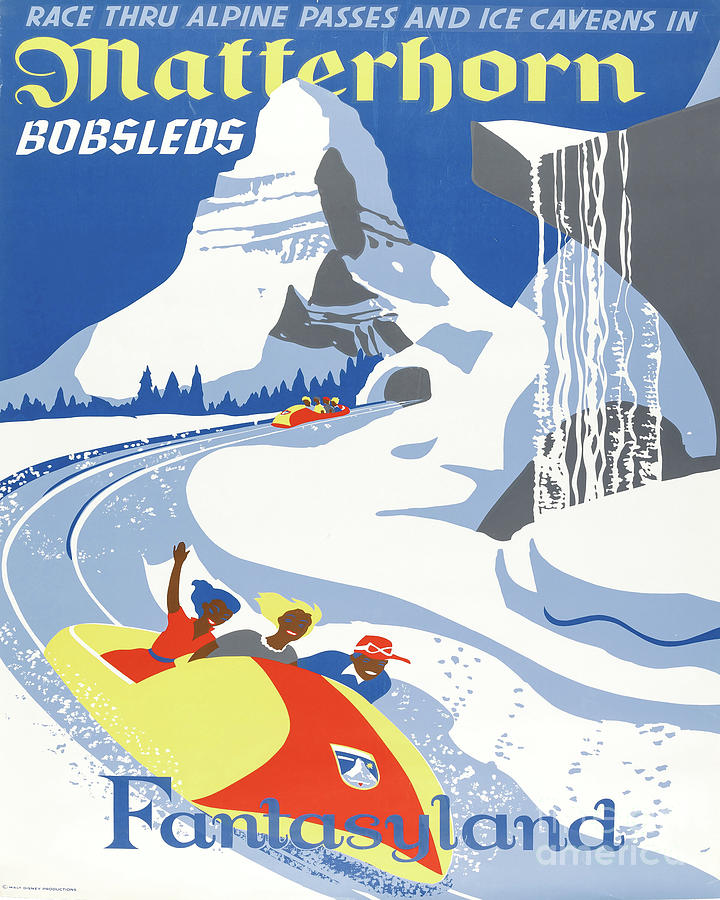 Vintage Disneyland - Matterhorn Bobsleds Park Attraction Poster Print ...